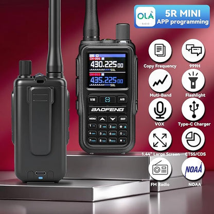 BAOFENG UV5RMINI Two Way Radio NOAA Weather Radio Dual PTT 999CH Survival Radio APP Programming Copy Frequency Ham Radio