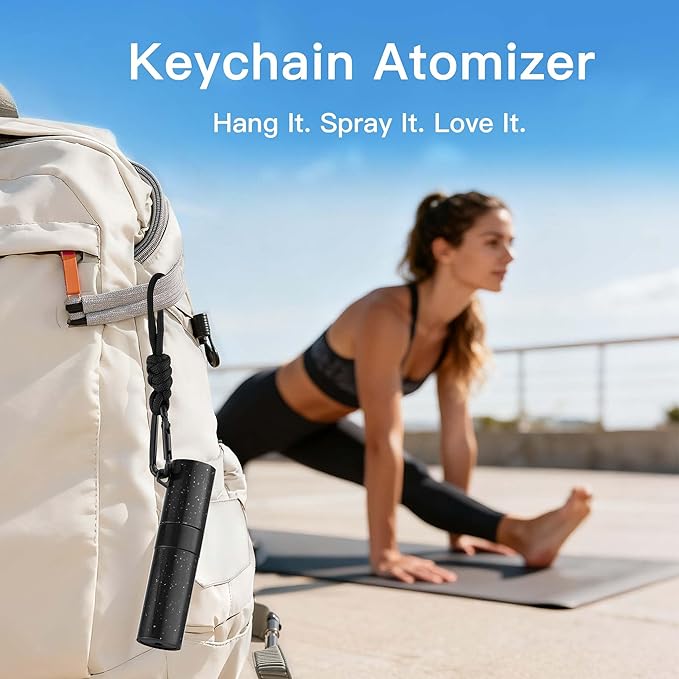 Keychain Travel Perfume Bottle - Refillable Cologne Spray Atomizer Mini - Small Travel Size Essentials for Sprayer Empty Container - Portable EDC Airplane Gadgets Gift for Men 8ml Black
