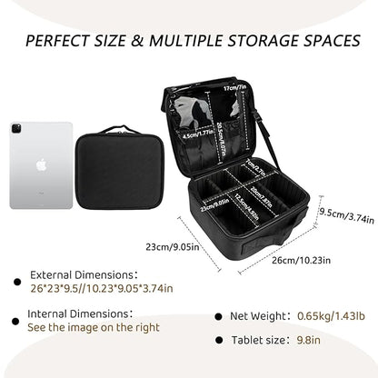 gzcz Travel Makeup Bag,Portable Makeup Case for Women,Professional Cosmetic Train Case Organizer Artist Storage Bag With Adjustable Dividers Brushes Toiletry Jewelry Digital Accessories