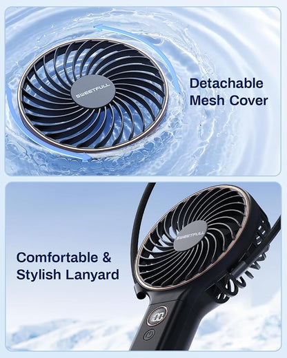 SWEETFULL Handheld Portable Fan, 5000mAh Rechargeable Battery, 6 Speed Wind, LED Digital Display, Foldable Electric Personal Mini Travel Fan with Backup Power, Summer Essentials Gifts for Women Girl