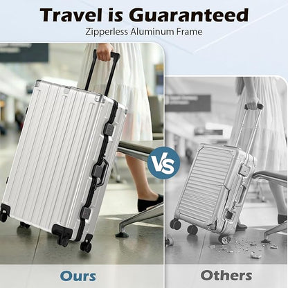 Krute Large Luggage 28 inch Zipperles Suitcase With Spinner Wheels USB Charger Hardside PC Aluminum Frame Luggages Checked Suitcases with TSA Lock (1 Piece)