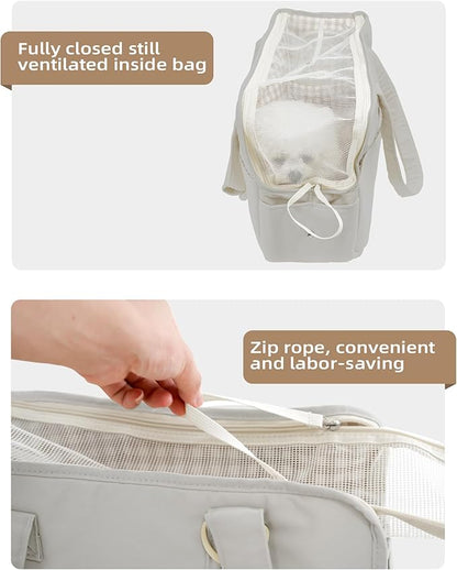 Dog Purse Carrier for Small Dogs Rabbit cat with Large Pockets, Cotton Bag, Dog Carrier Soft Sided, Collapsible Travel Puppy Carrier (Grey, 13.6" L x 6.5" W x 10" H)