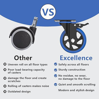 5'' Caster Wheels with Brake, Heavy Duty Casters Set of 4, Swivel Top Plate Casters with Double Ball Bearings, Industrial Locking Castor Wheels for Furniture, Workbench, Cabinet