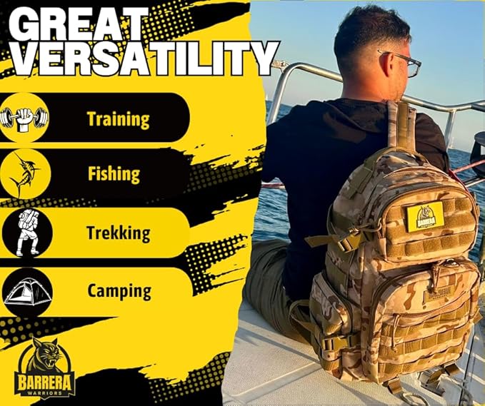 25 L Tactical Backpack: durable military-style backpack with MOLLE system for daily carry, travel, gym, hiking, hunting, camping, and outdoor sports. (MULTICAM CAMO)