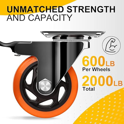 QNCZ 4" Caster Wheels, Outstanding Casters Set of 4 Heavy Duty, Silent Industrial Casters, Locking Casters Wheels for Furniture, Castor Wheels for Cart, Workbench.