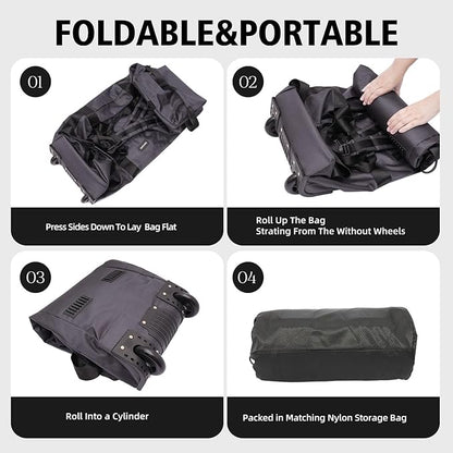 80L Rolling Duffle Bag with Wheels - Heavy-Duty 33.5" Foldable Duffel, Water-Resistant Wheeled Luggage with Shoulder Straps for Camping, Gym, Airplane (Grey)