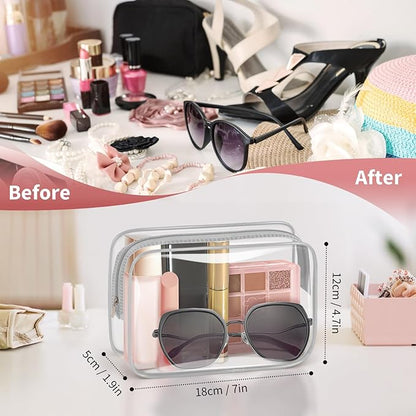 TISRATOK 12 PCS Clear Makeup Bag for Women with Zipper, TSA Approved Toiletry Pouch, Cosmetic Bag Bulk for Travel Organizer Essentials - Grey,Medium