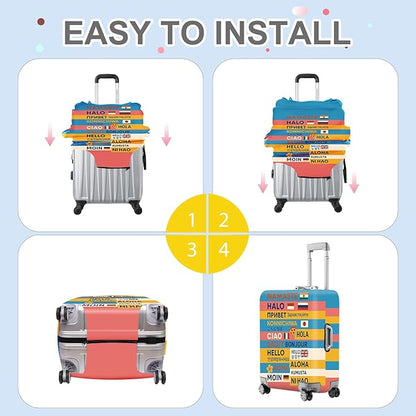 ANNA QUEEN Funny Multilingual Greetings Luggage Cover, Suitcase Protector with Hello in 15+ Languages, Stretchable, Washable Travel Cover for 24-26 Inch Luggage