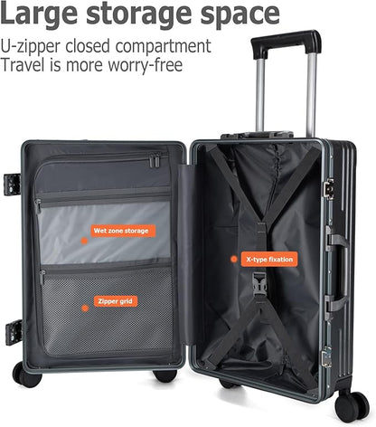 feilario 20in Aluminium Frame Zipperless PC Hard Shell Spinner Wheels Luggage, Built-In TSA lock Carry on Suitcase, with Cup Holder, USB Port, Phone Holder