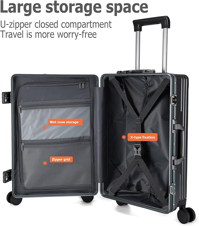 feilario 24in Aluminium Frame Zipperless PC Hard Shell Spinner Wheels Luggage, Built-In TSA lock Carry on Suitcase, with Cup Holder, USB Port, Phone Holder