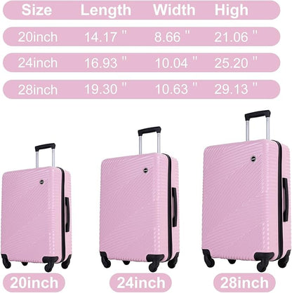 Luggage Sets 3 Piece, Hardside PC ABS Suitcase Set with Spinner Wheels, Lightweight Travel Carry-on and Checked Luggage, 3-Piece Set(20/24/28), Sakura Pink