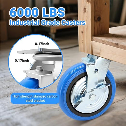 W B D WEIBIDA 8 Inch Heavy Duty Casters Set of 4, Smooth Rolling Caster Design for Cart Wheels, 6000 LBS Industrial Grade Castors with Upgraded Thickened Bracket, Durable Castors (4 Brake)