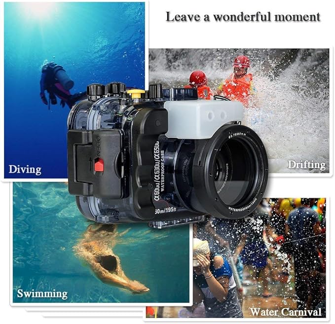 Seafrogs 60M/195ft Waterproof Underwater Camera Housing Waterproof Case for A6000 A6300 A6500 Compatible with 16-50mm Lens(Housing + Red Filter)