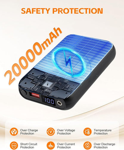 20000mAh Heated Vest Battery Pack – 7.4V DC 4.0mm & USB/Type-C Output Compatible with Heated Apparel and Most USB Heated Vest, Up to 13H Heat, LED Display