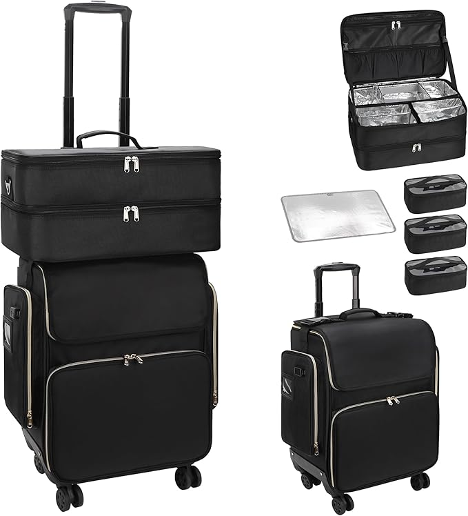 OCHEAL Hairstylist Traveling Case with a Large Makeup Travel Case for Hairstylist, Hairdresser Bag with Detachable Pouch,360° Rotatable Wheelsfor Hairdressing Tool Organizer 3 Makeup Bags