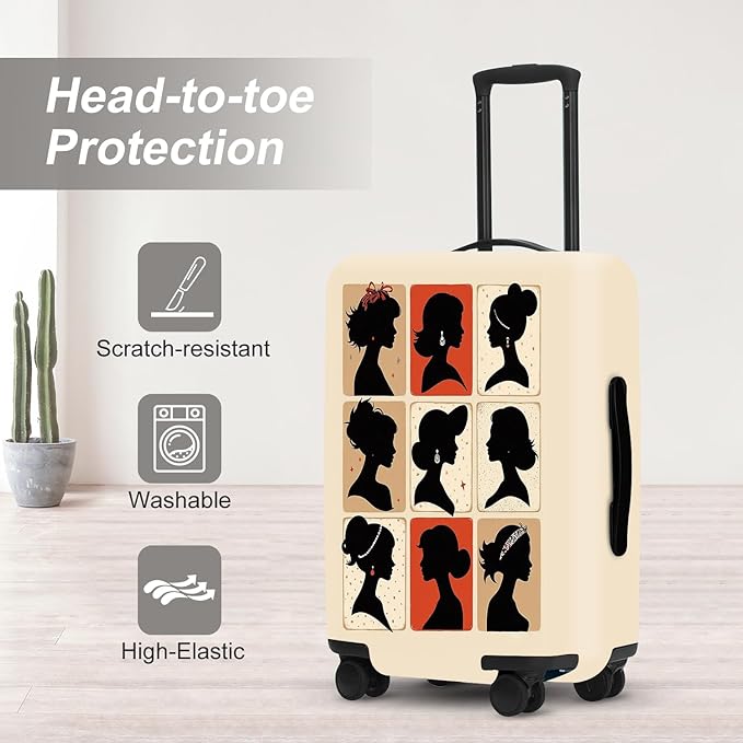 Stylish Silhouette Portrait Suitcase Cover, Artistic Travel Accessories for Bags, Elastic Edge with Double Stitching, Luxury Luggage Gifts for Her