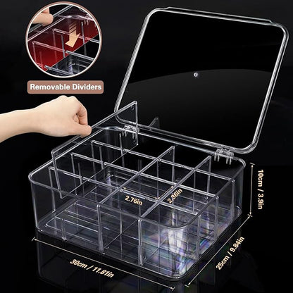 DILIBRA 2pcs Socks Bra Underwear Organizer for Closet, 16 Compartment Removable Divided Plastic Sock Storage Box with Lid, Clear Dresser Drawer Organizer Storage Container for Bra Socks Ties Scarf