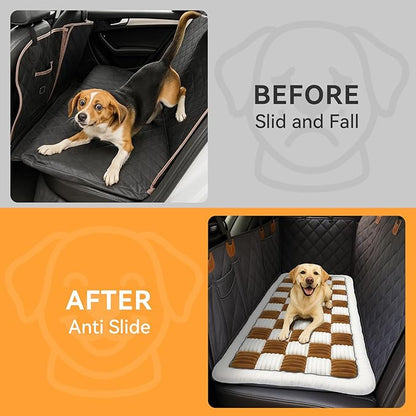 Backseat Dog Bed Non-Slip, Back Seat Pet Mat, Soft and Comfortable Dog Seat Covers for Travel, Pet Car Blanket for Backseat Extender and Seat Covers (Brown&White, 51.2"x24.6")