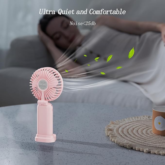 Portable Fan, 4200mAh Battery Operated Fan, 5 Speeds&Digital Display, Makeup Fans for Women with Base, 180°Foldable 3in1 Handheld/Neck/Desk Fan for Outdoor Indoor,Ultra Quiet (Pink)