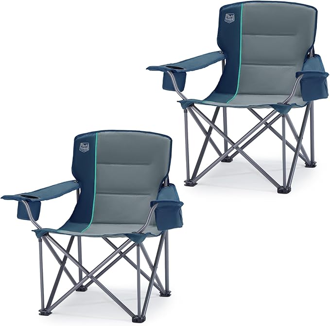 TIMBER RIDGE Oversized Folding Camping Chair for Adults, Support 550 LBS Heavy Duty with Cup Holder Side Pocket for Camping, Lawn, Picnic, 2 Pack(Navy)
