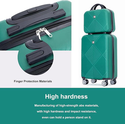 2 Piece Carry on Luggage Set, Airline Approved 20 Inch Luggage with Cosmetic Case HardShell Suitcase with Spinner Wheels, Lightweight Durable Hardside Suitcases Set, Dark Green