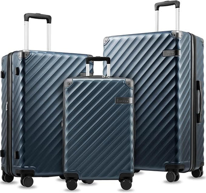 3 Piece Set Luggage with Spinner Wheels, KVC Polycarbonate Expandable Hard Shell Suitcase (EX-Core, Navy, 3 Piece Sets)