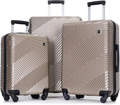 Luggage Sets 3 Piece, Hardside PC ABS Suitcase Set with Spinner Wheels, Lightweight Travel Carry-on and Checked Luggage, 3-Piece Set(20/24/28), Gold