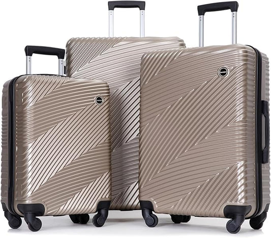 Luggage Sets 3 Piece, Hardside PC ABS Suitcase Set with Spinner Wheels, Lightweight Travel Carry-on and Checked Luggage, 3-Piece Set(20/24/28), Gold