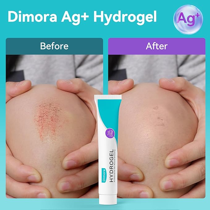 Dimora Antibacterial Gel Wound Dressing 1oz - Silver Hydrogel First Aid Ointment for Wound Healing, Antibacterial Care for Minor Cuts, Abrasions, Lacerations & Burns, Safe Non-Amorphous Formula