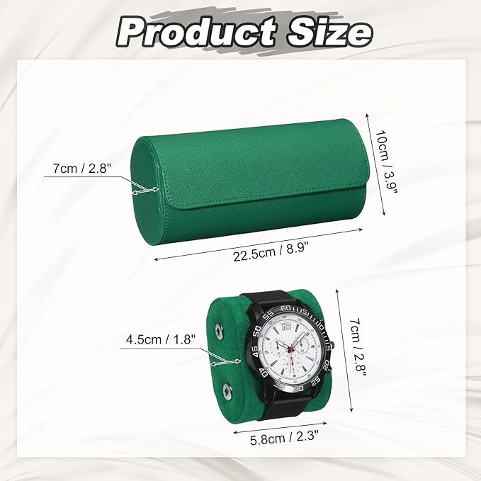 PATIKIL Watch Roll Travel Leather Case, Portable 3 Watch Roll Box with Pillow for Men Women Home Storage Display Gift Storaging Organizer, Green
