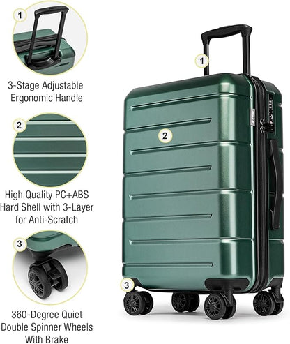 KYME 26 Inch Luggage TSA Approved Hardshell Suitcases with Spinner Wheels Durable Medium Travel Checked Luggage with Cup Holder for Women Men Green
