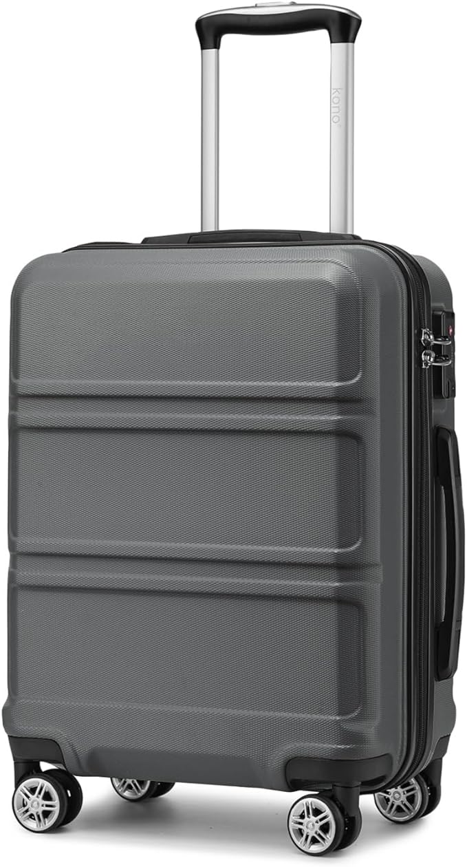 Kono 20" Carry on Luggage with Spinner Wheel TSA Lock, Lightweight PC+ABS Hardside Luggage Durable Small Carry on Suitcase Grey
