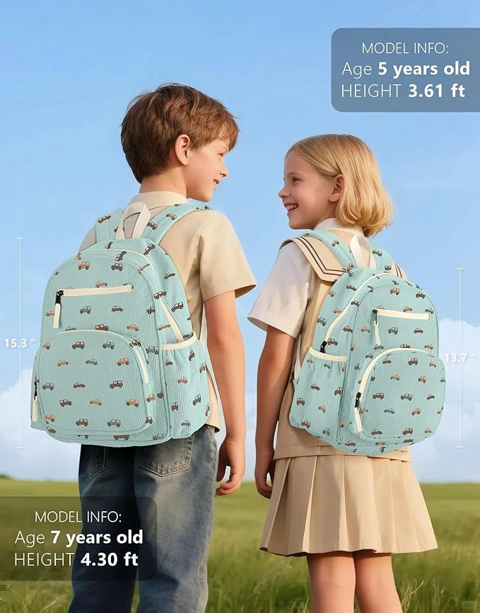 Corduroy Toddler Backpack for Boys 2-5, Cute Kids Backpacks Boys - Preschool Kindergarten Backpack 13.7" H Fit Folder