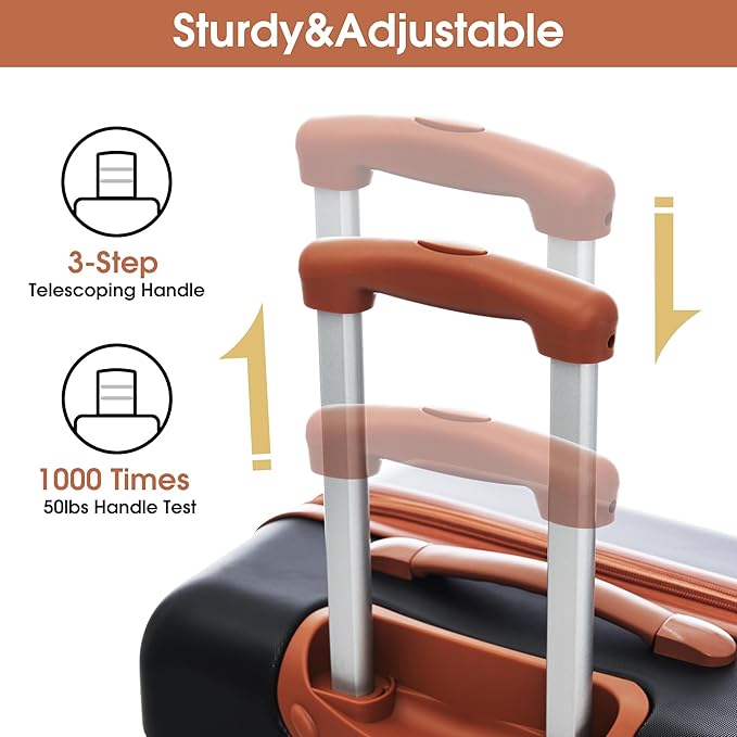 Merax Luggage Sets 2 Piece Expandable Hardside Luggage with Travel Bag Suitcase Set with Spinner Wheels(20+28+bag,Black+Brown-1)