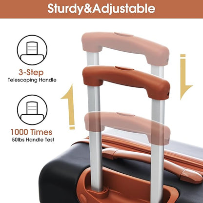 Merax Luggage Sets 2 Piece Expandable Hardside Luggage with Travel Bag Suitcase Set with Spinner Wheels(20+28+bag,Black+Brown-1)