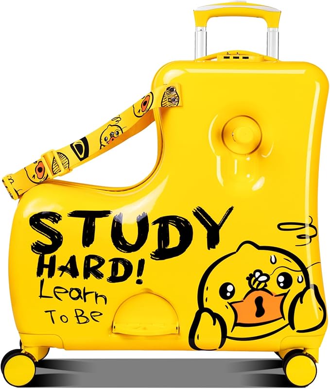 Kids' Lightweight Ride on Luggage with Spinner Wheels & Foldabe Design (Yellow Study, 20"+ Aged 1-3 Toddler),Birthday Gift