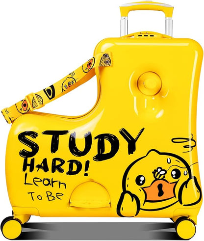 Kids' Lightweight Ride on Luggage with Spinner Wheels & Foldabe Design (Yellow Study, 20"+ Aged 1-3 Toddler),Birthday Gift