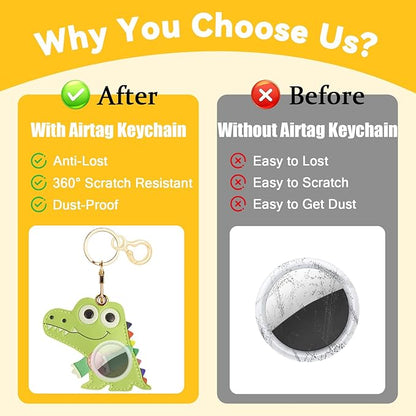 Leather Keychain for Airtag, Cute Protective Keychain Holder Compatible with Apple Air Tag,GPS Item Tracker Case Cover for Keys,Bags,Pets,Luggage(Crocodile)