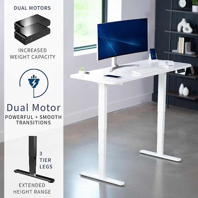 VIVO Electric 60 x 24 in Dual Motor Sit Stand Desk, Memory Height Adjustment, 2B Series, White Top White Frame, DESK-KIT-2W6W