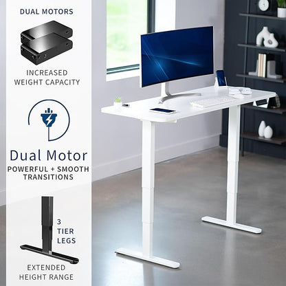 VIVO Electric 60 x 24 in Dual Motor Sit Stand Desk, Memory Height Adjustment, 2B Series, White Top White Frame, DESK-KIT-2W6W