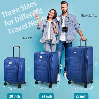 Verdi Luggage Sets of 2 Suitcase with Spinner Wheels Softside Expandable, Carry On Luggage with USB Port (Navy, 2-Piece set(20/28))
