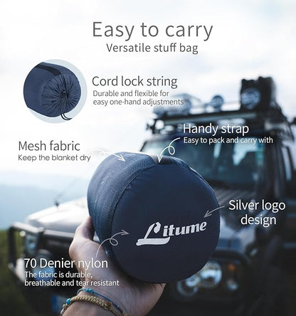 Litume Travel Camping Blanket Lightweight and Breathable, 67 x 48 in Soft Airplane Flight Blanket for Travelers, Foldable Sheet with Stuff Sack for Train, Camp, backapcking, Office, Home (E651 Grey)