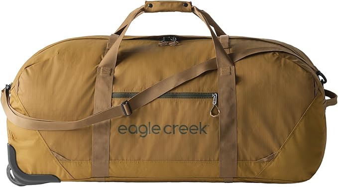 Eagle Creek No Matter What Rolling Duffel - Durable Rolling Bag for Travel - Adjustable Shoulder Strap - Heavy Duty Wheels - Lockable Zippers - Multiple Carry Options - 130L - Safari Brown