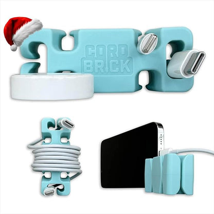 CordBrick Stocking Stuffers for Adults Cord Management Weighted Cord Holder Cable Wrap Phone Stand - Multiuse Gadget Organizer for Nightstand, Desk. Gift for Men, Durable Silicone. 1pk Aqua