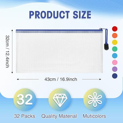 Jetec 32 Pcs Mesh Zipper Bags Toy Storage Bikini Organizer Bag Bolsas Para Guardar Trajes De Bano Waterproof Zipper Reusable Pouch Puzzle Multipurpose for Storage Office(Cute Color,9.5 x 4.5 Inch)