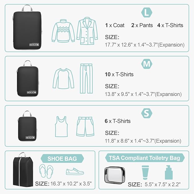 Cambond Compression Packing Cubes for Travel Women - Expandable Travel Bags Luggage Organizers Travel Essentials Compression Cubes for Travel Carry on Suitcases Organizer