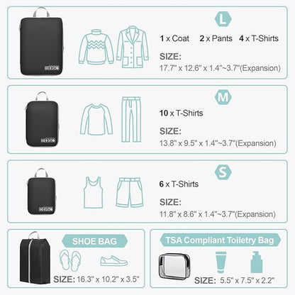Cambond Compression Packing Cubes for Travel Women - Expandable Travel Bags Luggage Organizers Travel Essentials Compression Cubes for Travel Carry on Suitcases Organizer