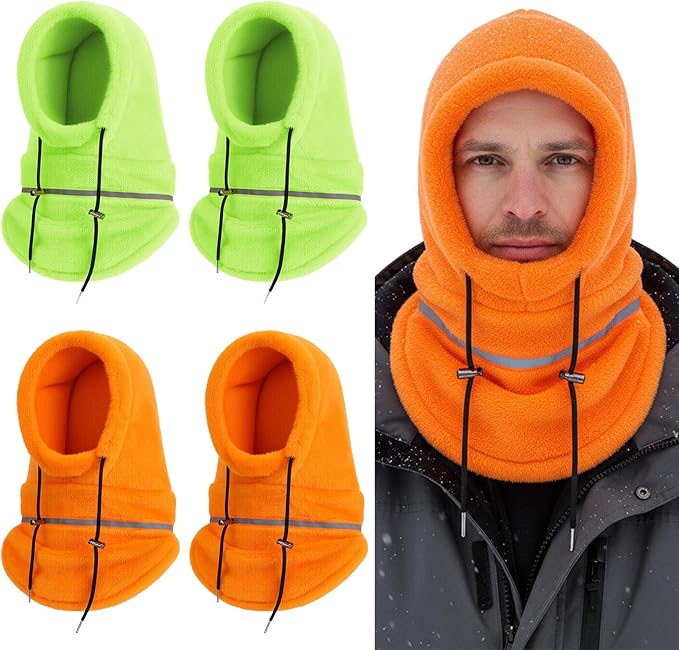 4 Pcs Winter High Visibility Reflective Fleece Balaclava Mask Winter Thermal Full Face Ski Mask Neck Cover Adjustable for Men Women Windproof Outdoor Motorcycle Multicolor