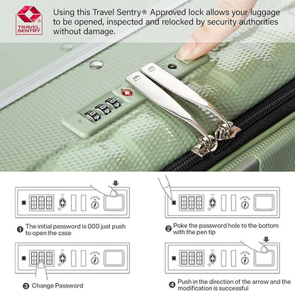 Hanke 24 Inch Checked Luggage PC Hard Shell luggage Top Opening Aluminum Frame Travel Luggage Suitcases with Wheels for Woman Men.(Bamboo Green)
