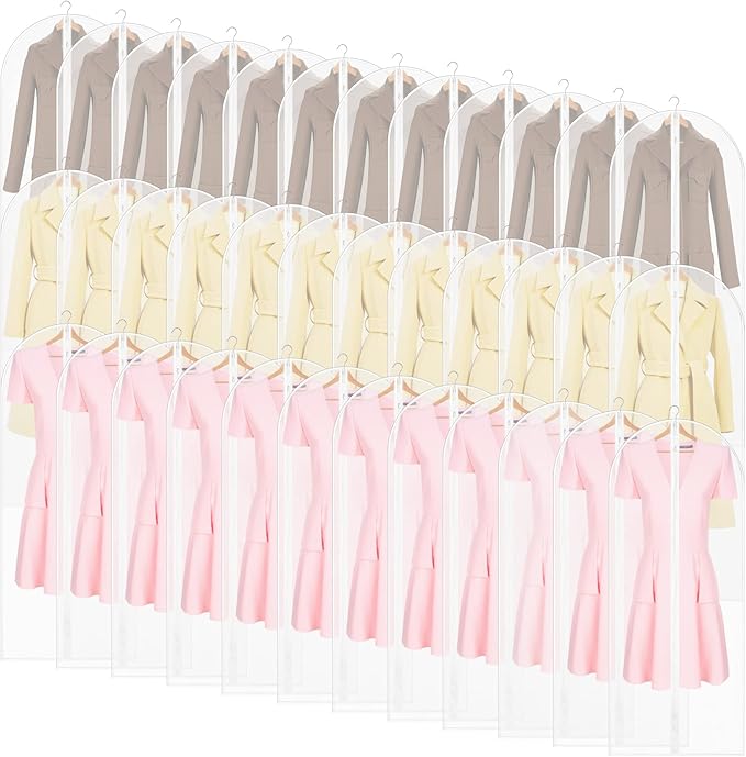 Weysat Set of 36, 24 x 60 Inch Hanging Garment Bag Clear Garment Covers Plastic Clothes Protectors for Hanging Clothes Storage Full Zipper Suit Bags PEVA Breathable Cover for Clothing Coat